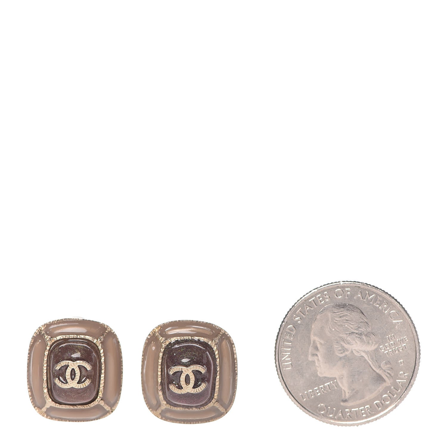 Chanel Glitter Enamel CC Earrings Beige Gold 2 of 4