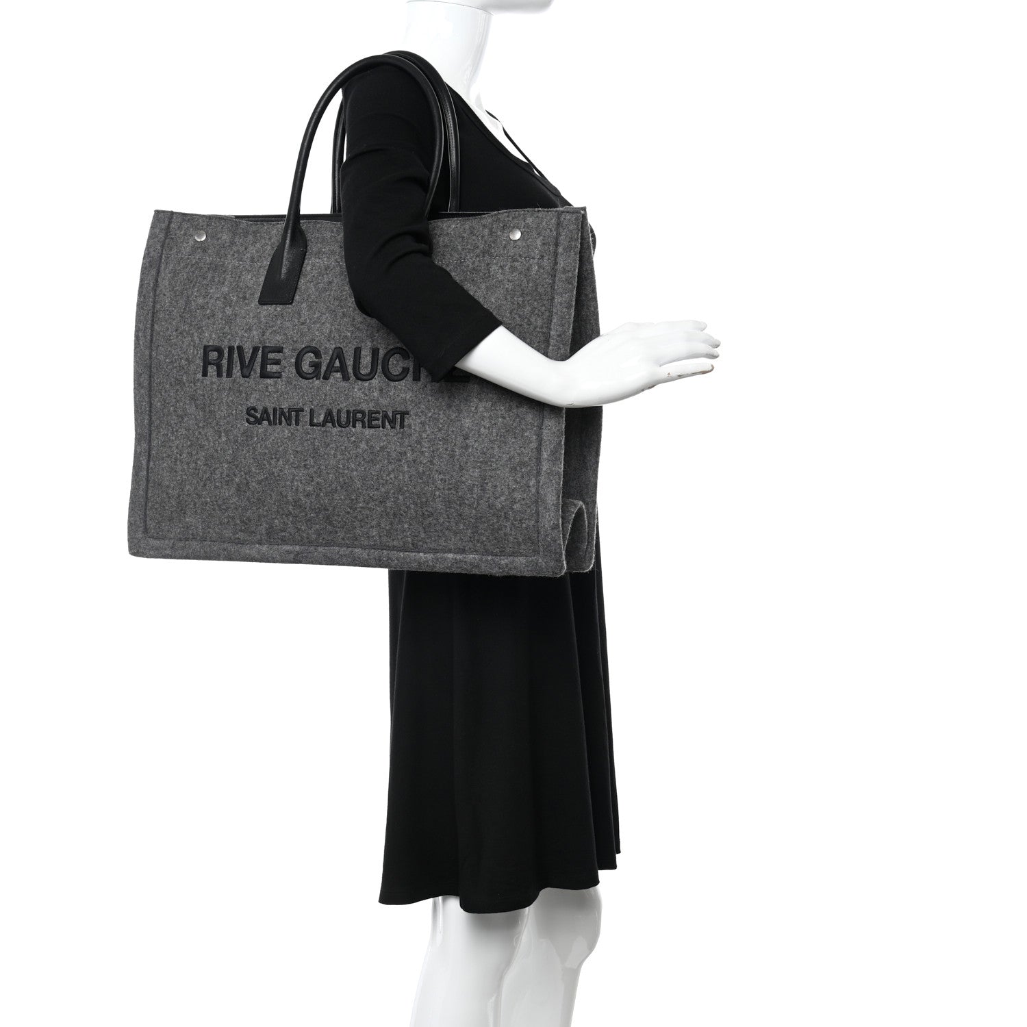 Saint Laurent Wool Calfskin Rive Gauche Tote Grey 2 of 10