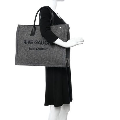 Saint Laurent Wool Calfskin Rive Gauche Tote Grey 2 of 10