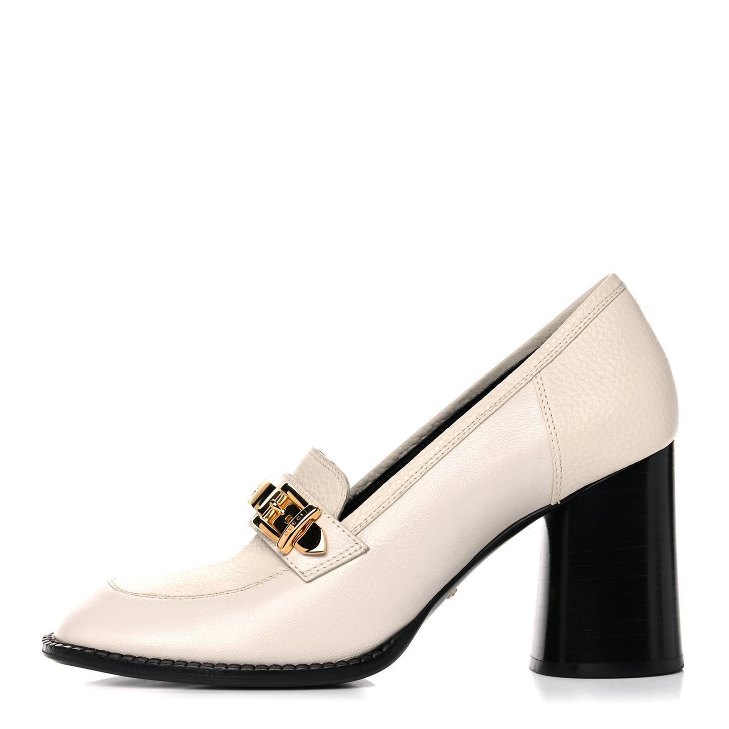 Goatskin Pebbled Calfskin Sylvie Chain Mid Heel Loafers 39.5 Mystic White