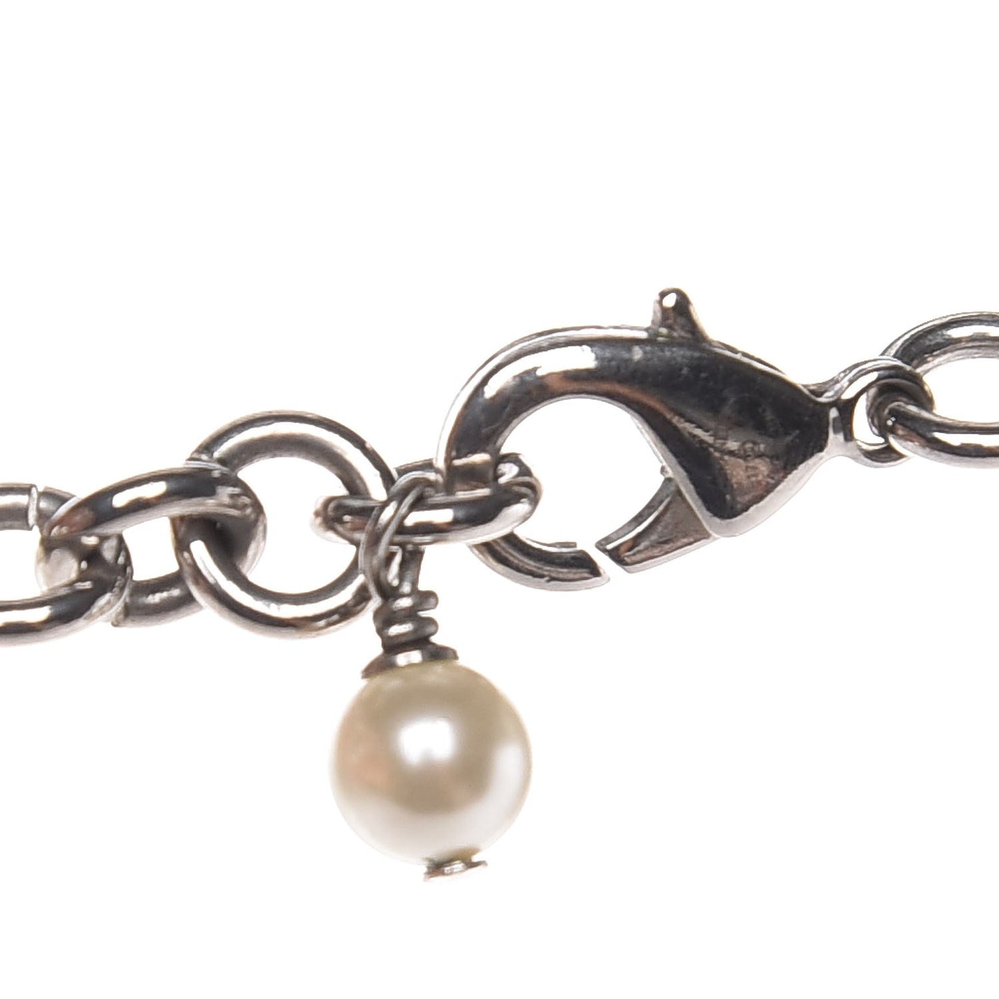 Graduated Pearl Crystal CC Long Necklace Silver