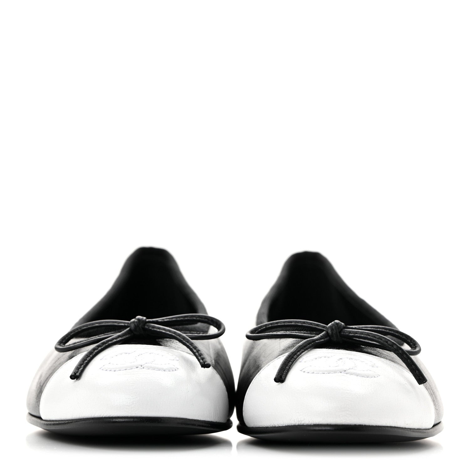 Chanel Crumpled Shiny Lambskin Cap Toe CC Ballerina Flats 36.5 Black White 2 of 10
