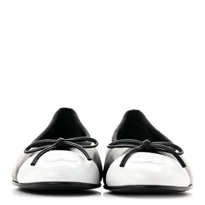Chanel Crumpled Shiny Lambskin Cap Toe CC Ballerina Flats 36.5 Black White 2 of 10
