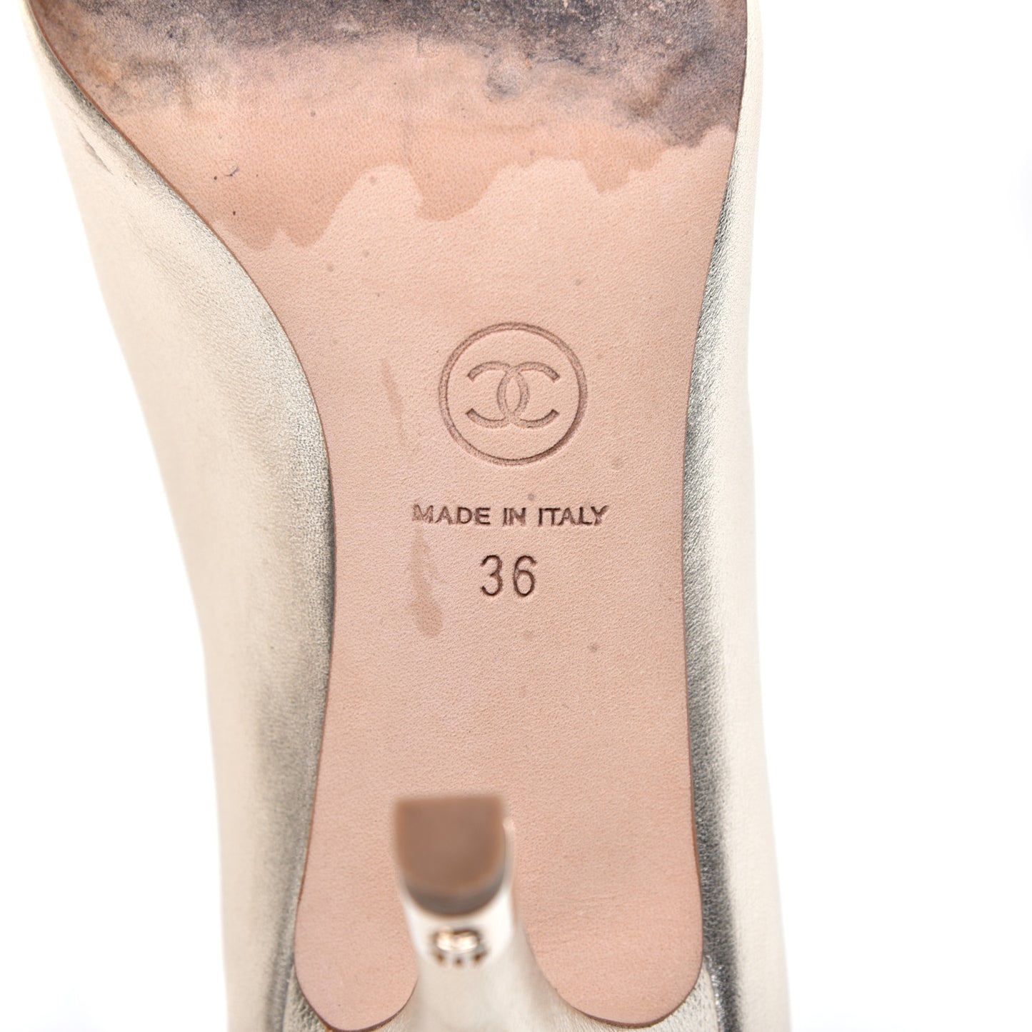 Metallic Lambskin CC Pumps 36 Light Gold Black
