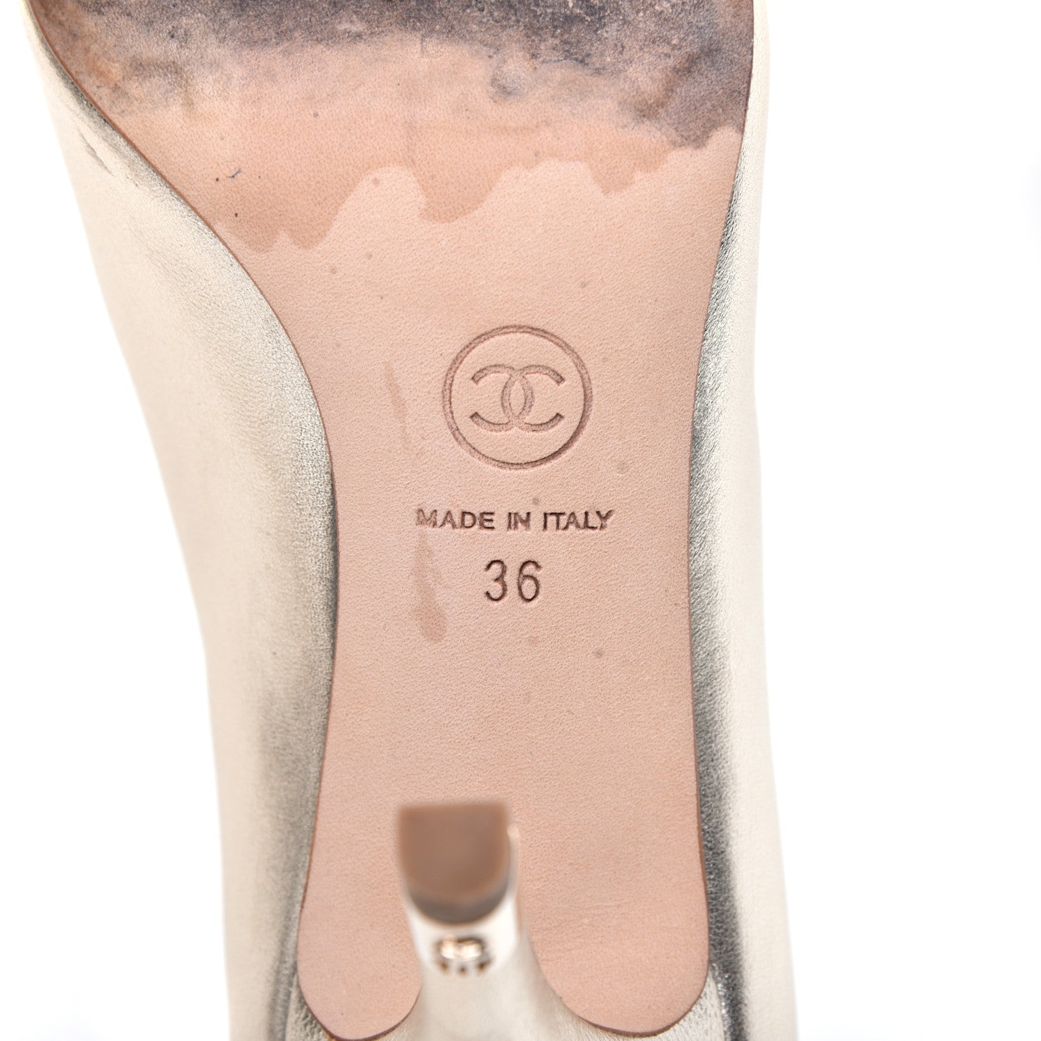 Chanel Metallic Lambskin CC Pumps 36 Light Gold Black 7 of 9