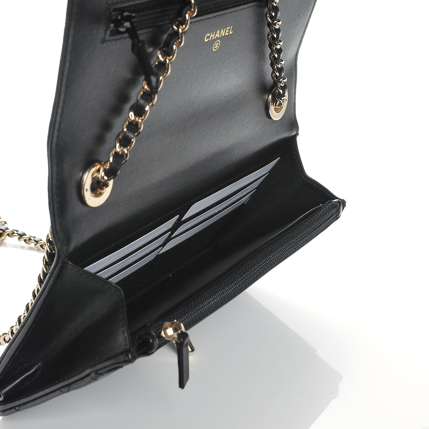 Lambskin Quilted Trendy CC Wallet On Chain WOC Black