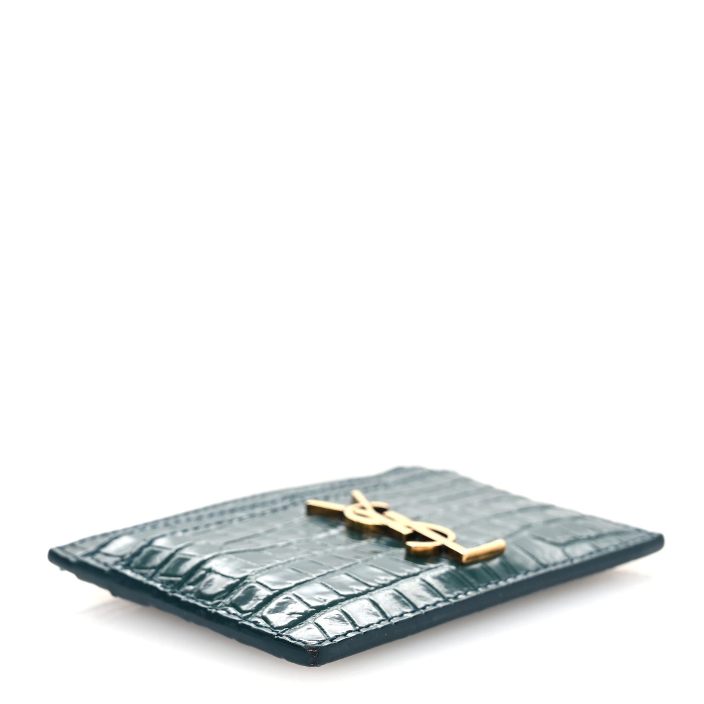 Calfskin Crocodile Embossed Monogram Credit Card Case Foliage Green