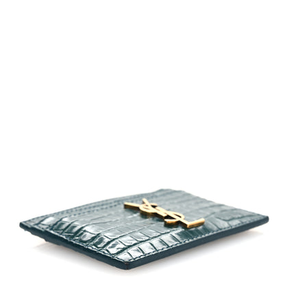 Saint Laurent Calfskin Crocodile Embossed Monogram Credit Card Case Foliage Green 4 of 10