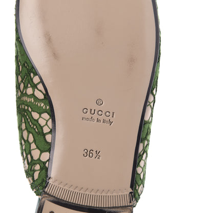 Gucci Lace Malaga Kid Womens Princetown Slippers 36.5 Green Grass Skin Rose 6 of 8