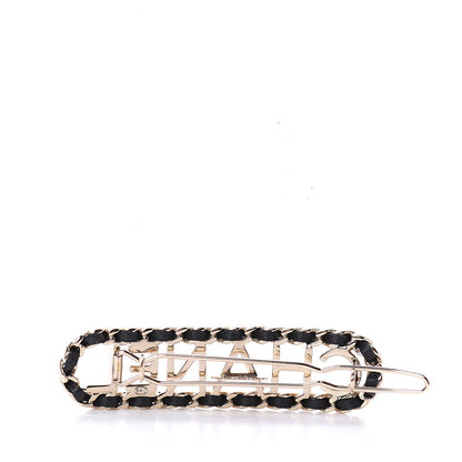 Chanel Metal Lambskin Vintage Allure Logo Hair Clip Black Gold 2 of 3