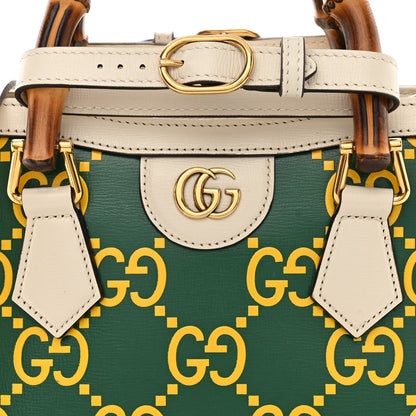 Gucci Azalea Calfskin GG Monogram Bi-Color Debossed Mini Diana Tote Bag Emerald Stone Topaz Mystic White 8 of 10