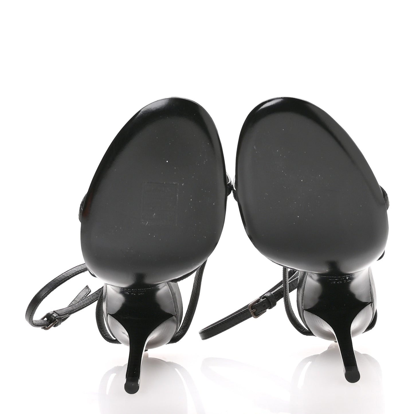 Calfskin Cassandra Palm Logo 110 Ankle Strap Sandals 36.5 Black