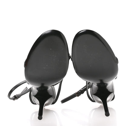 Saint Laurent Calfskin Cassandra Palm Logo 110 Ankle Strap Sandals 36.5 Black 6 of 9