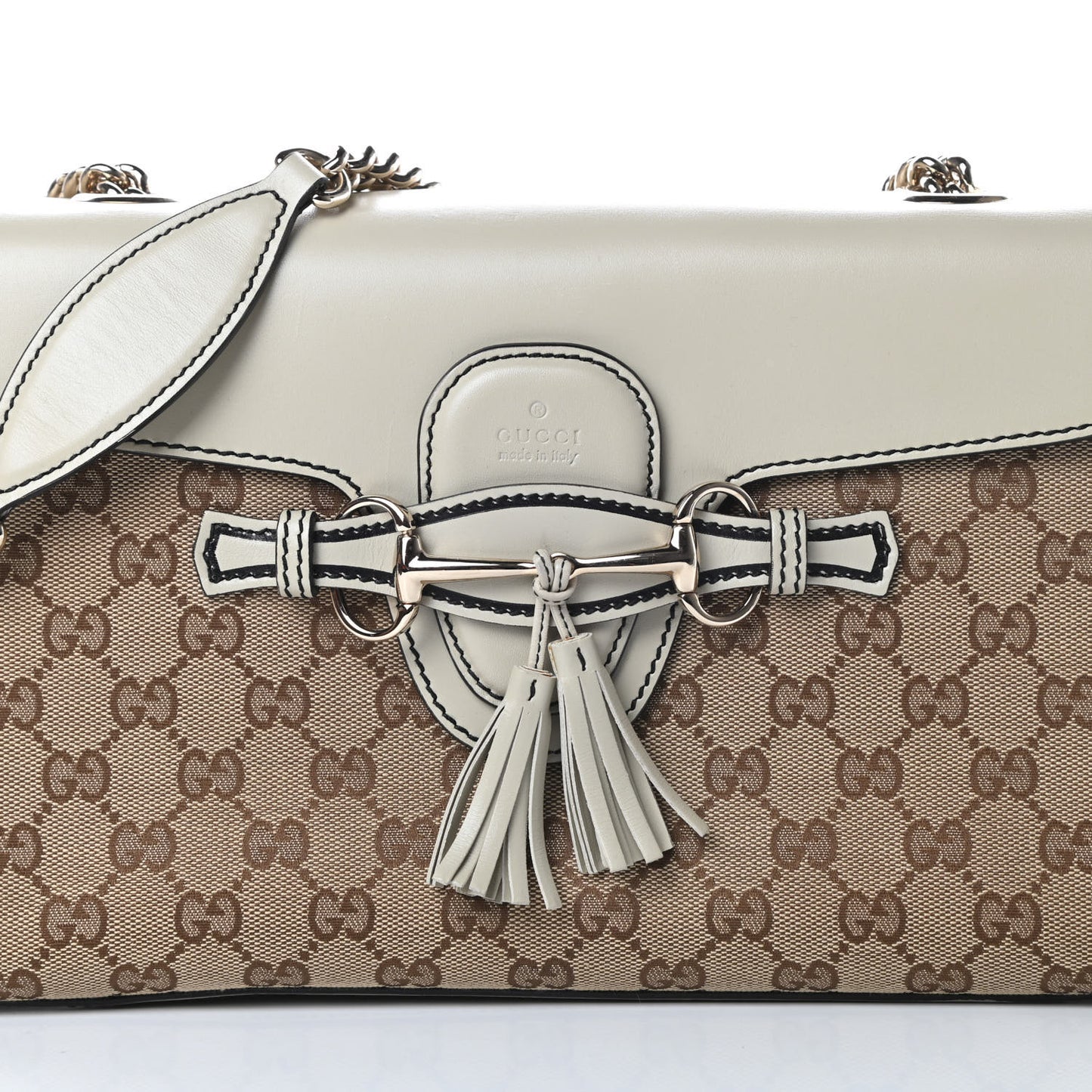 Monogram Margaux Calfskin Medium Emily Chain Shoulder Bag Beige Ebony Mystic White