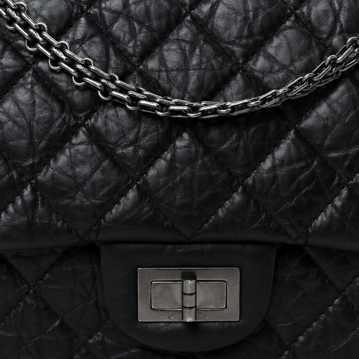 Aged Calfskin Quilted 2.55 Reissue 227 Flap Black
