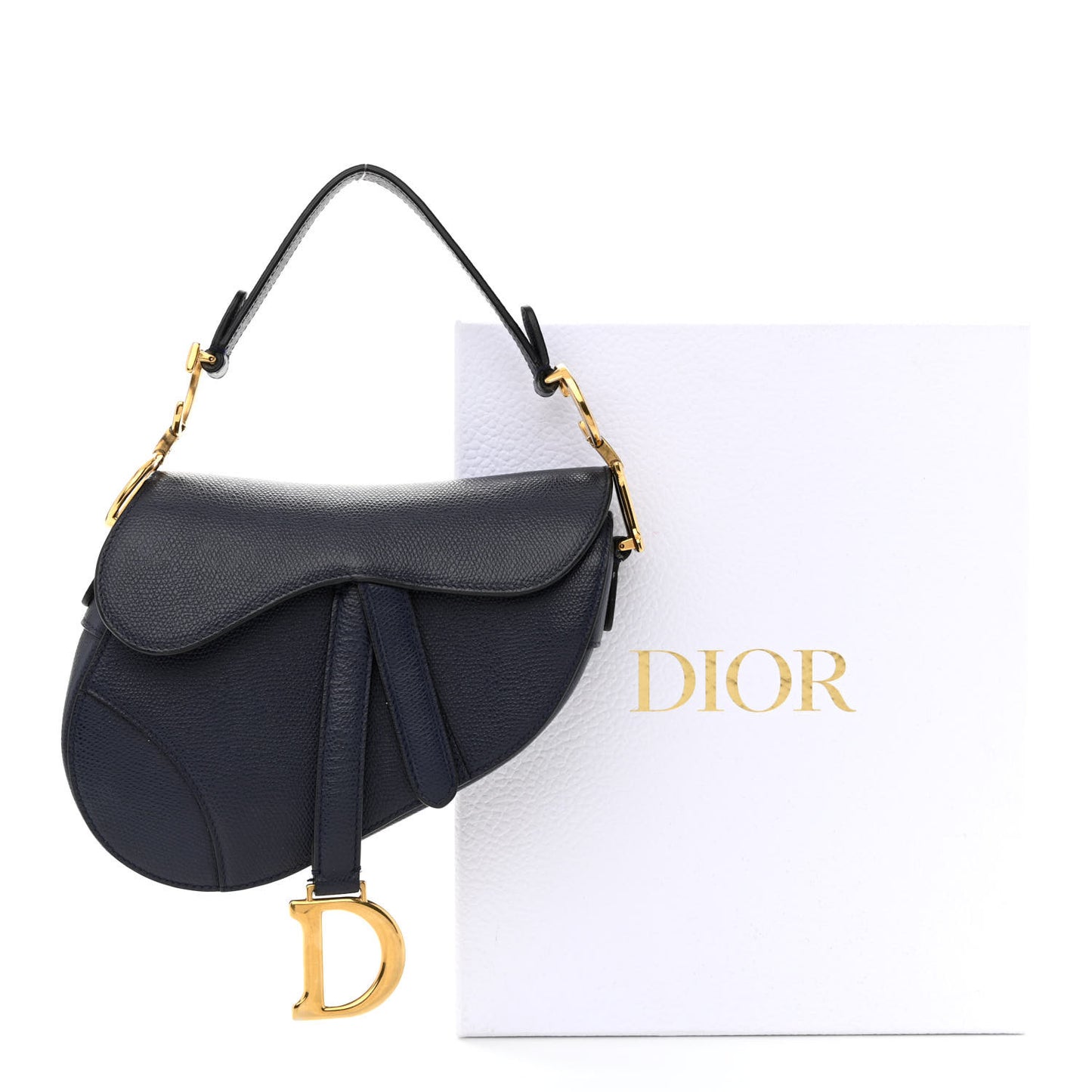 Grained Calfskin Mini Saddle Bag Navy
