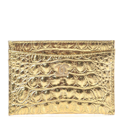 Chanel Metallic Calfskin Crocodile Embossed Cocodile Card Holder Gold 1 of 9