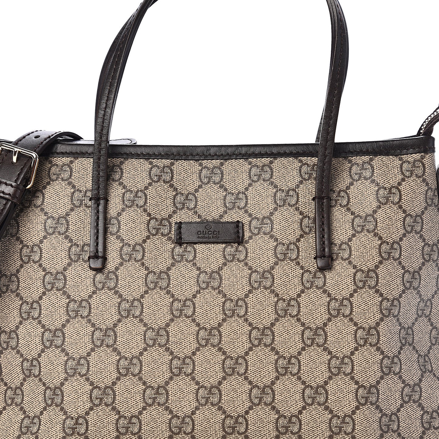 GG Supreme Monogram Small Zippered Tote Dark Brown