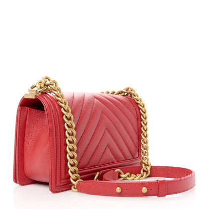 Chanel Caviar Chevron Quilted Medium Boy Flap Red 3 of 10