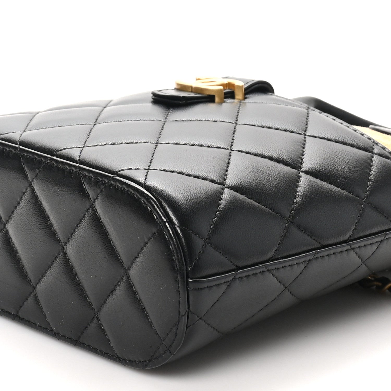 Chanel Suede Shiny Lambskin Quilted Top Handle Clutch With Chain Black Beige 10 of 10