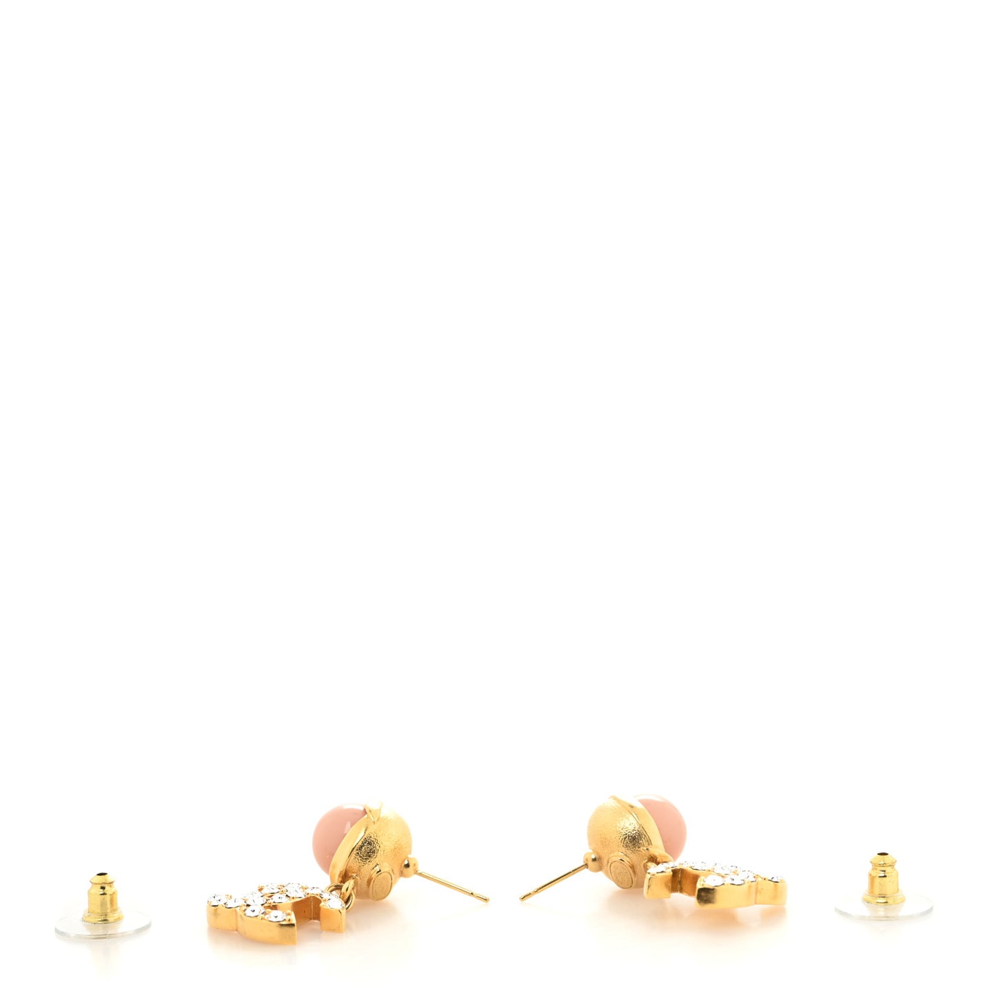 Crystal Pearl CC Drop Earrings Pink Gold