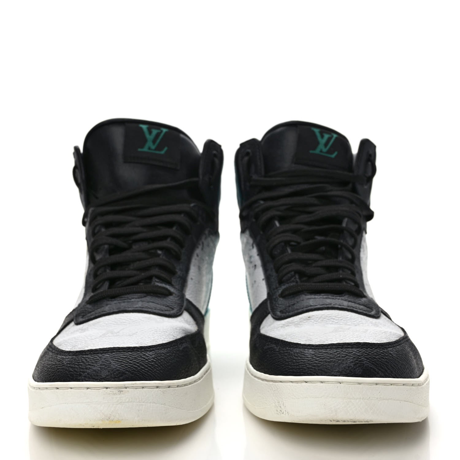 Louis Vuitton Metallic Calfskin Monogram Mens Rivoli High Top Sneakers 8.5 Blue Black 2 of 8