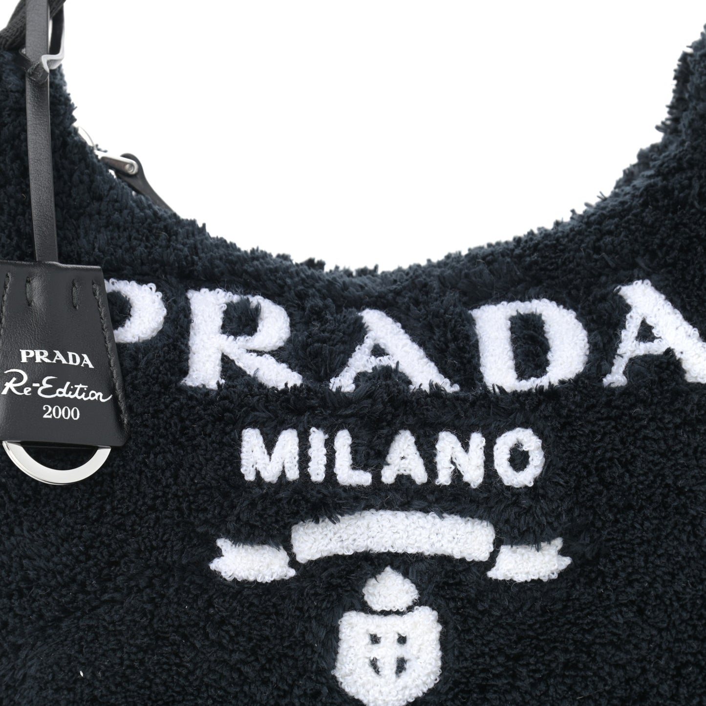 Terry Cloth Mini Re-Edition 2000 Bag Black White