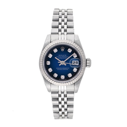 Rolex Stainless Steel 18K White Gold Diamond 26mm Oyster Perpetual Datejust Watch Blue Gradient 69174 1 of 4