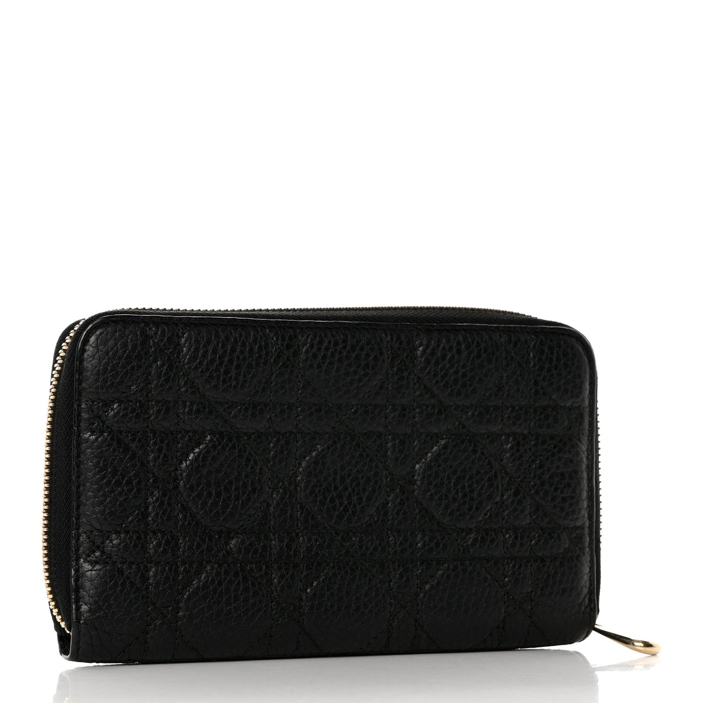 Grained Calfskin Cannage Lady Dior Zip Wallet Black