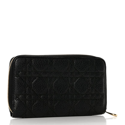 Christian Dior Grained Calfskin Cannage Lady Dior Zip Wallet Black 3 of 7