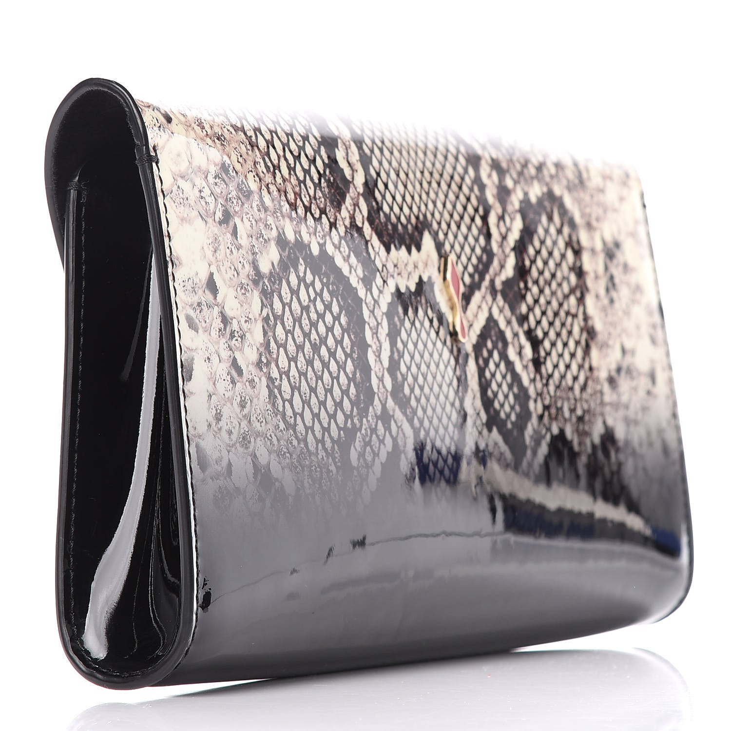 Christian Louboutin Patent Degrade Snakeskin Printed Vero Dodat Clutch Black Ivory 3 of 8
