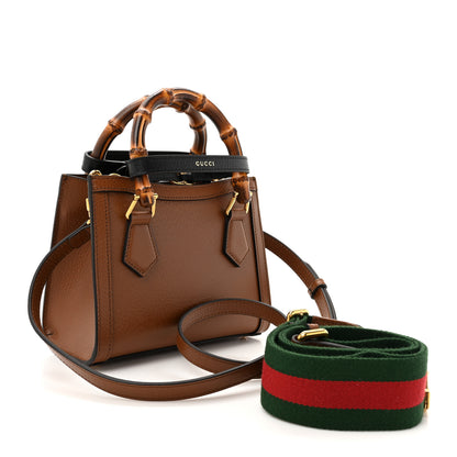 Gucci Textured Dollar Calfskin Web Mini Diana Tote Bag Cuir Black 3 of 11