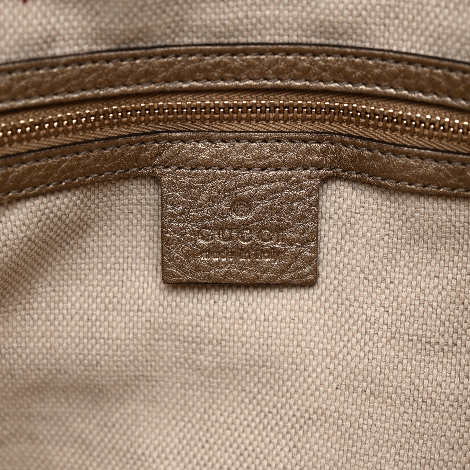 Gucci Metallic Pebbled Calfskin Medium Soho Chain Shoulder Bag Golden Beige 6 of 13