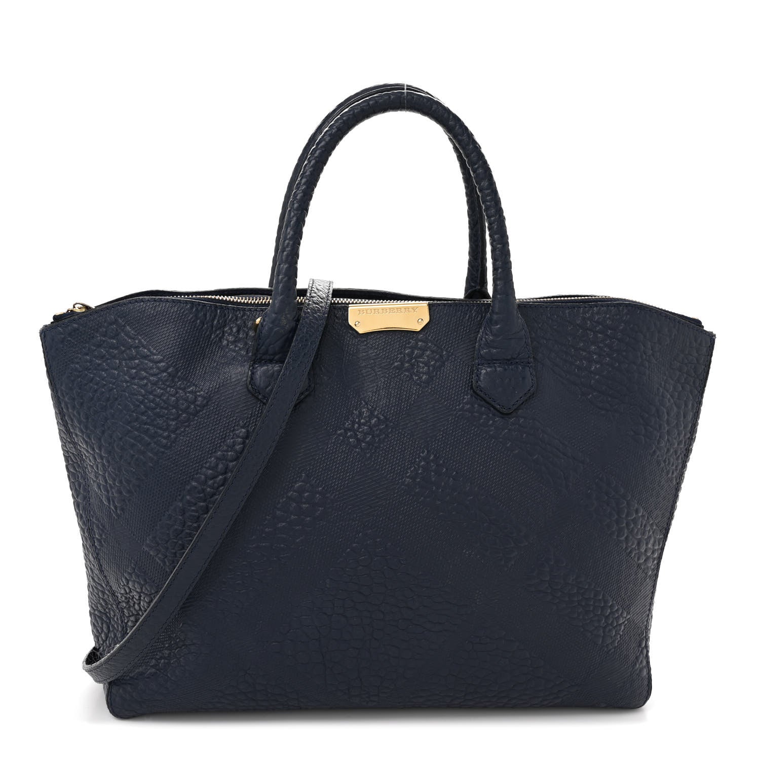 Burberry Heritage Grain Check Embossed Medium Dewsbury Tote Blue Carbon 1 of 17