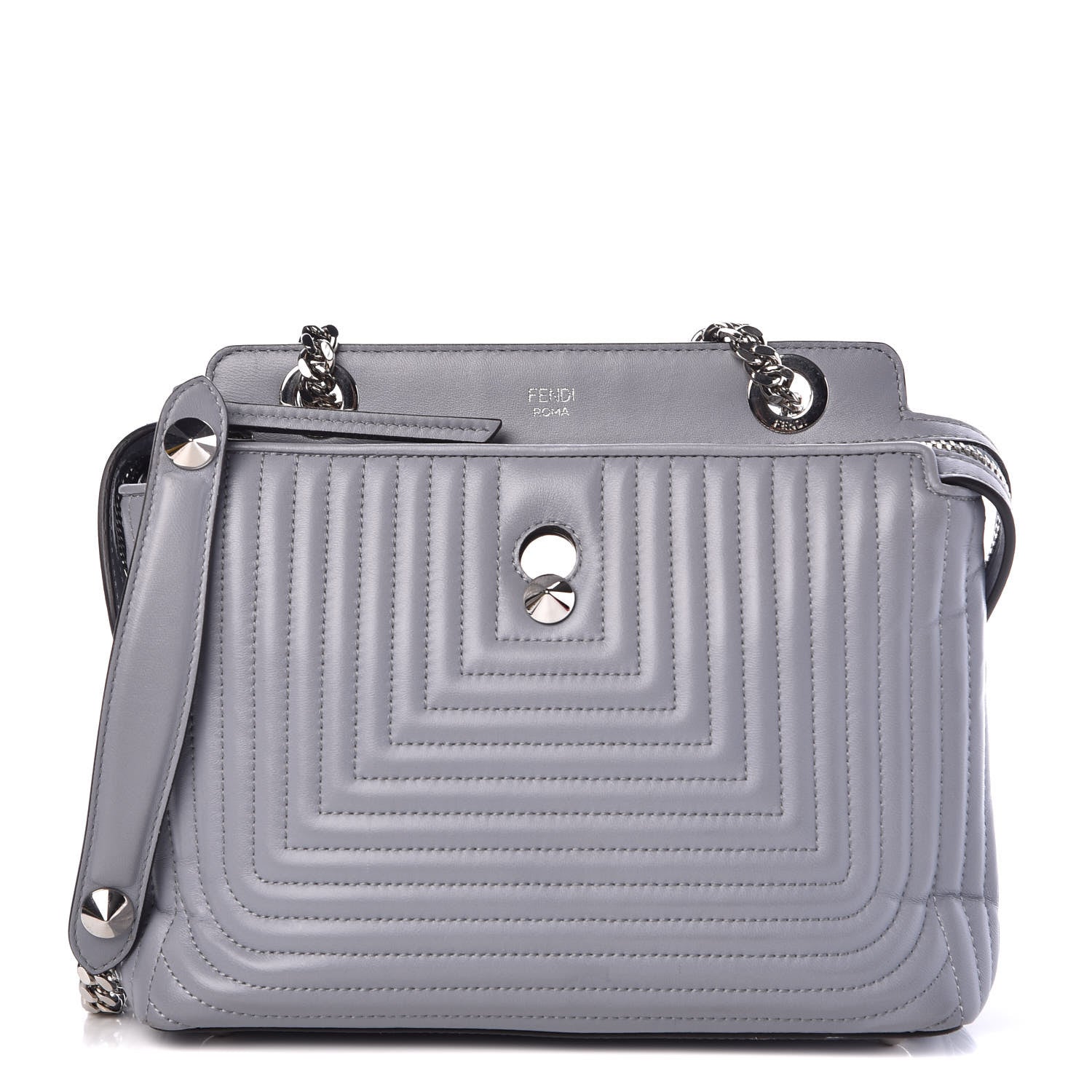 Fendi Shiny Nappa Trapuntata Small DotCom Click Chain Satchel Ardesia 1 of 9