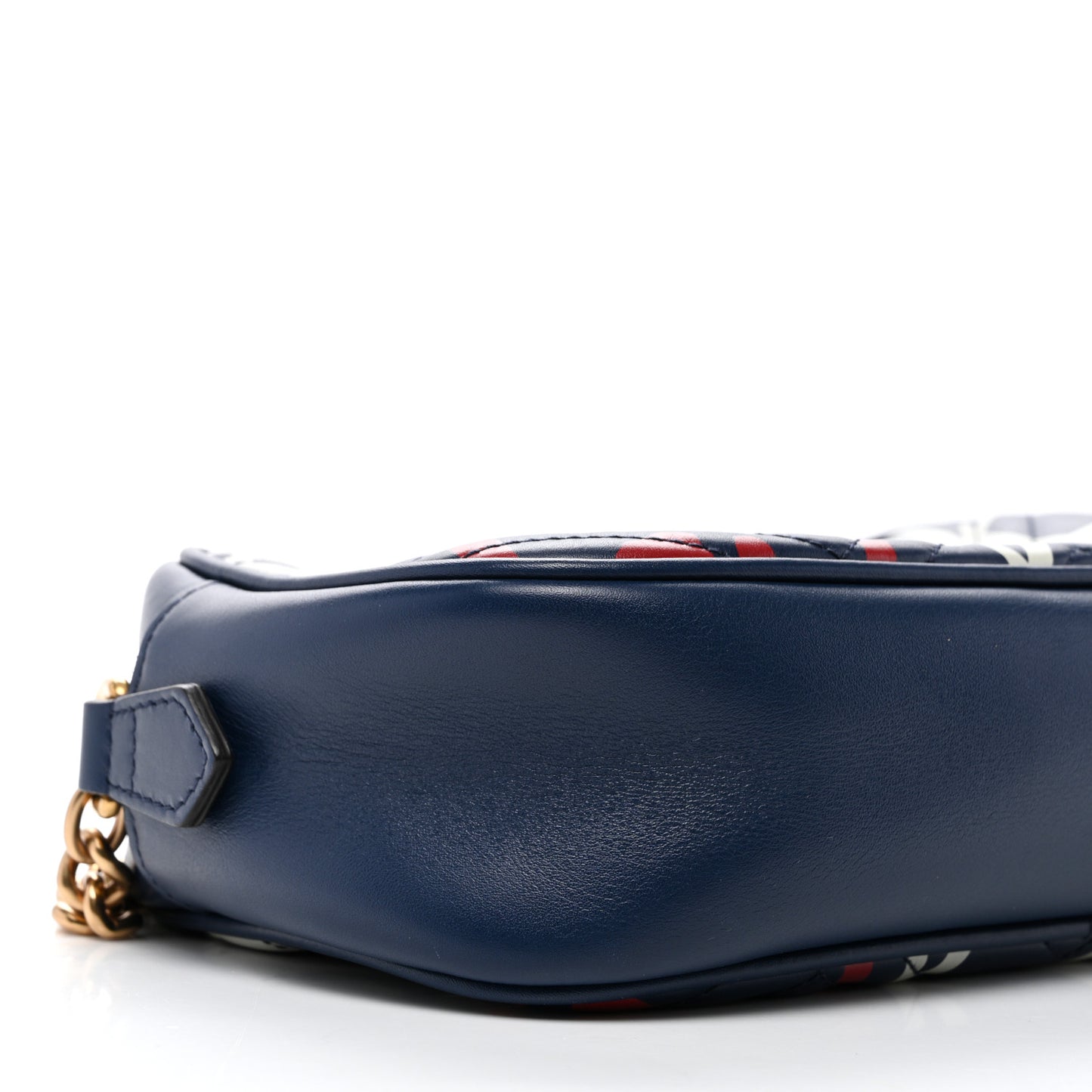 Calfskin Matelasse GucciGhost Small GG Marmont Chain Shoulder Bag Blue Agata Hibiscus Red