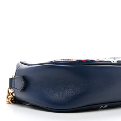 Gucci Calfskin Matelasse GucciGhost Small GG Marmont Chain Shoulder Bag Blue Agata Hibiscus Red 11 of 11