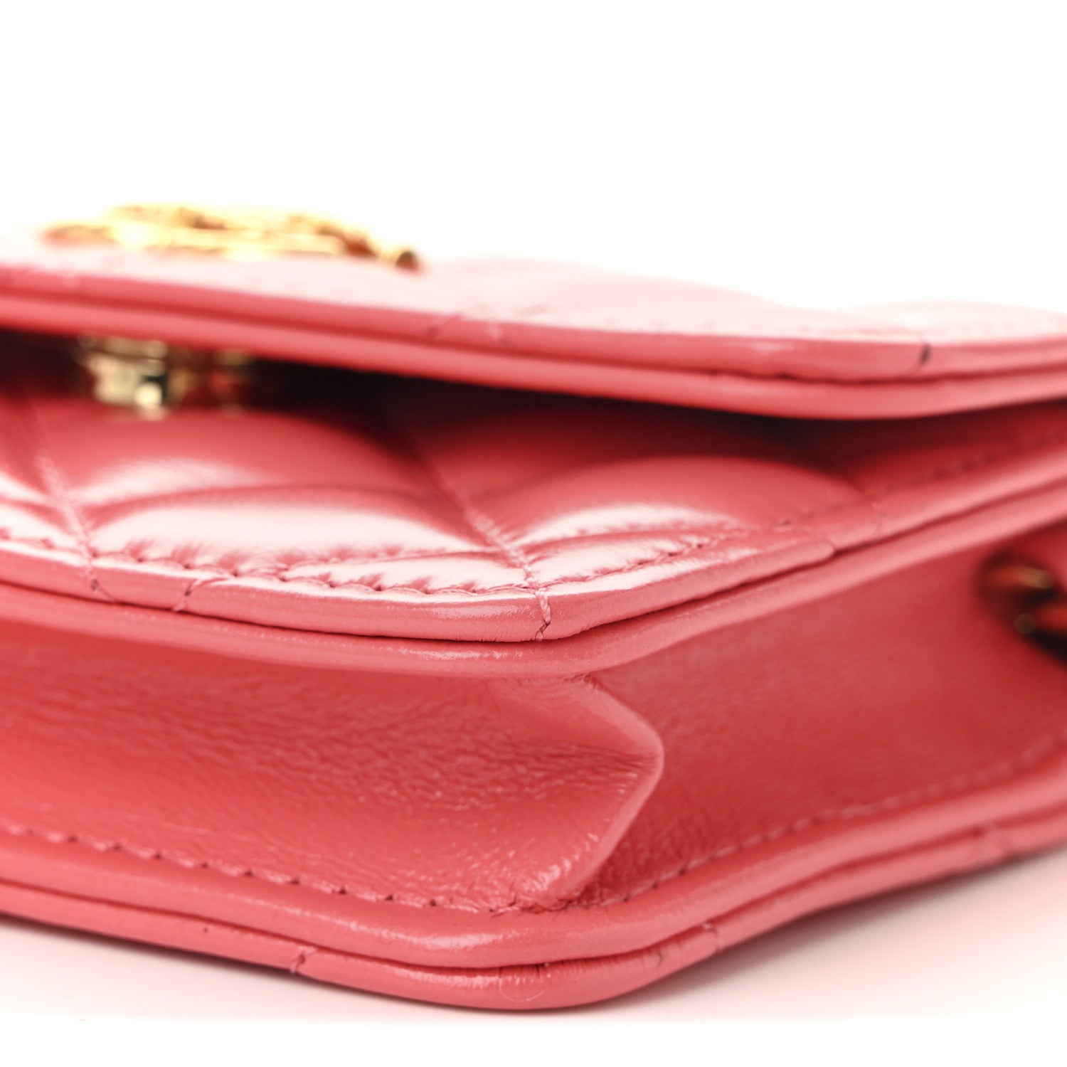 Chanel Shiny Lambskin Quilted Card Holder On Chain Pink 10 of 10