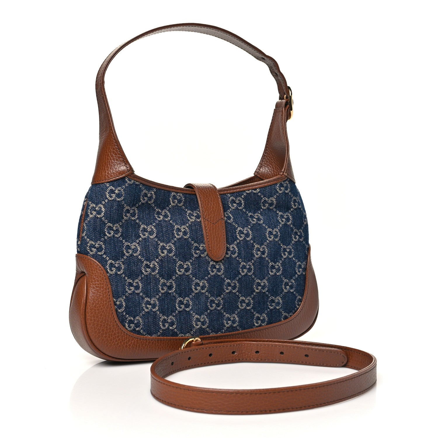 Gucci New Denim GG Monogram Calfskin Small Jackie 1961 Hobo Blue Tea Cuir 3 of 10