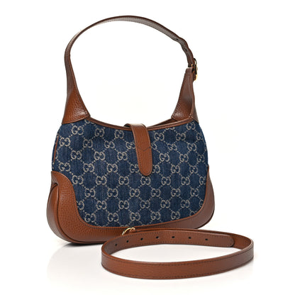 Gucci New Denim GG Monogram Calfskin Small Jackie 1961 Hobo Blue Tea Cuir 3 of 10