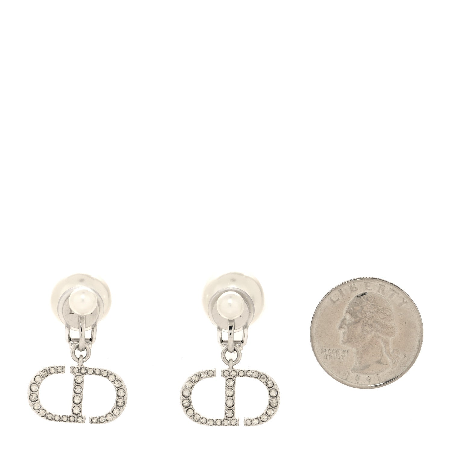 Christian Dior Pearl Crystal Tribal CD Clip On Drop Earrings Silver 2 of 4