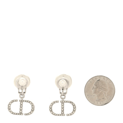 Christian Dior Pearl Crystal Tribal CD Clip On Drop Earrings Silver 2 of 4