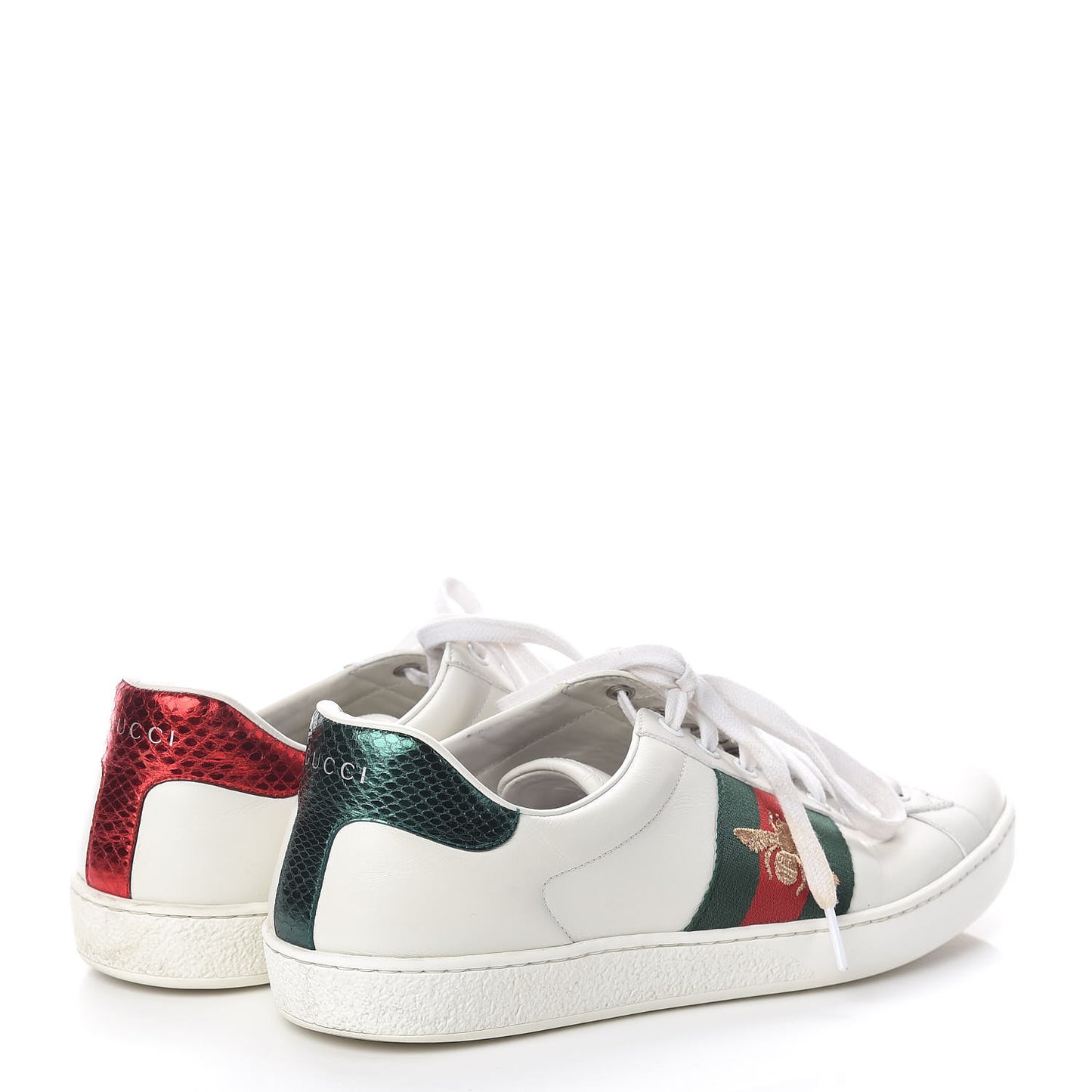 Miro Soft Calfskin Laminated Ayers Web Bee Embroidered Mens Ace Sneakers 9 White Red Flame Green