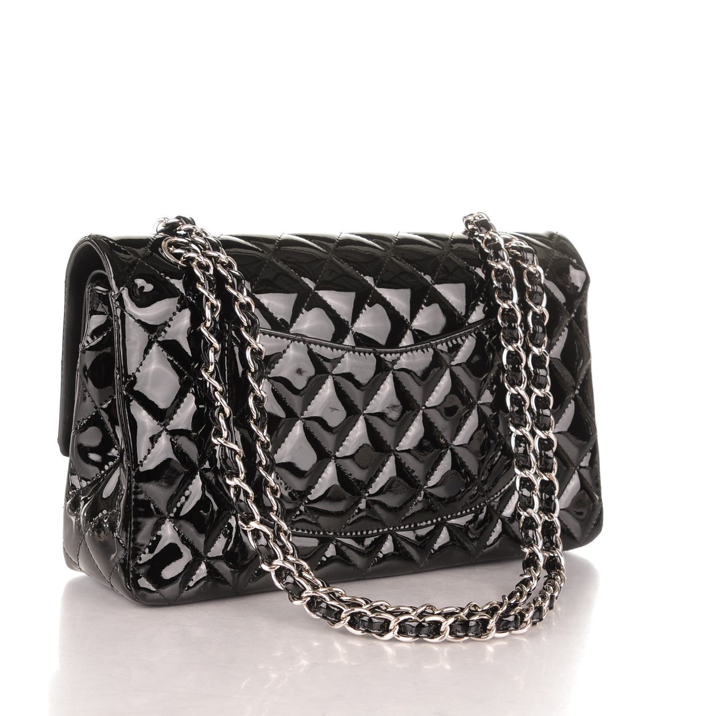 Patent Quilted Medium Double Flap Black