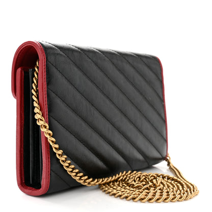 Gucci Vintage Effect Calfskin Matelasse Diagonal Torchon GG Marmont Chain Wallet Black Romantic Cherry 3 of 11