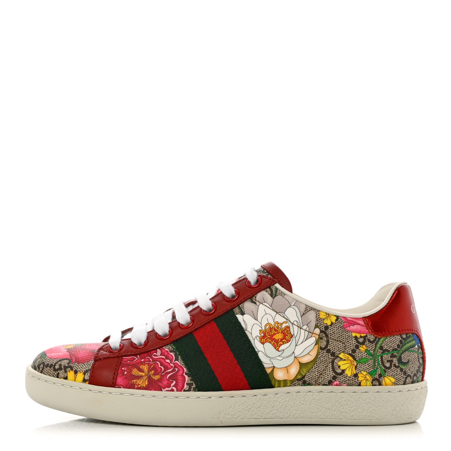 GG Supreme Monogram Flora Web Womens Ace Sneakers 35 Beige Multicolor Rosso