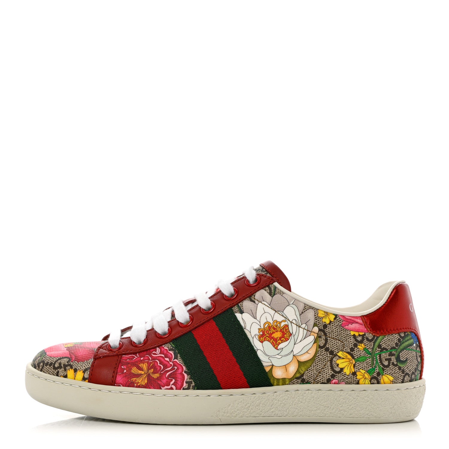 Gucci GG Supreme Monogram Flora Web Womens Ace Sneakers 35 Beige Multicolor Rosso 1 of 12