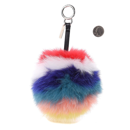 Fendi Fox Fur Shiny Nappa Rainbow Pom Pom Bag Charm Rosso Multicolor Black 2 of 3