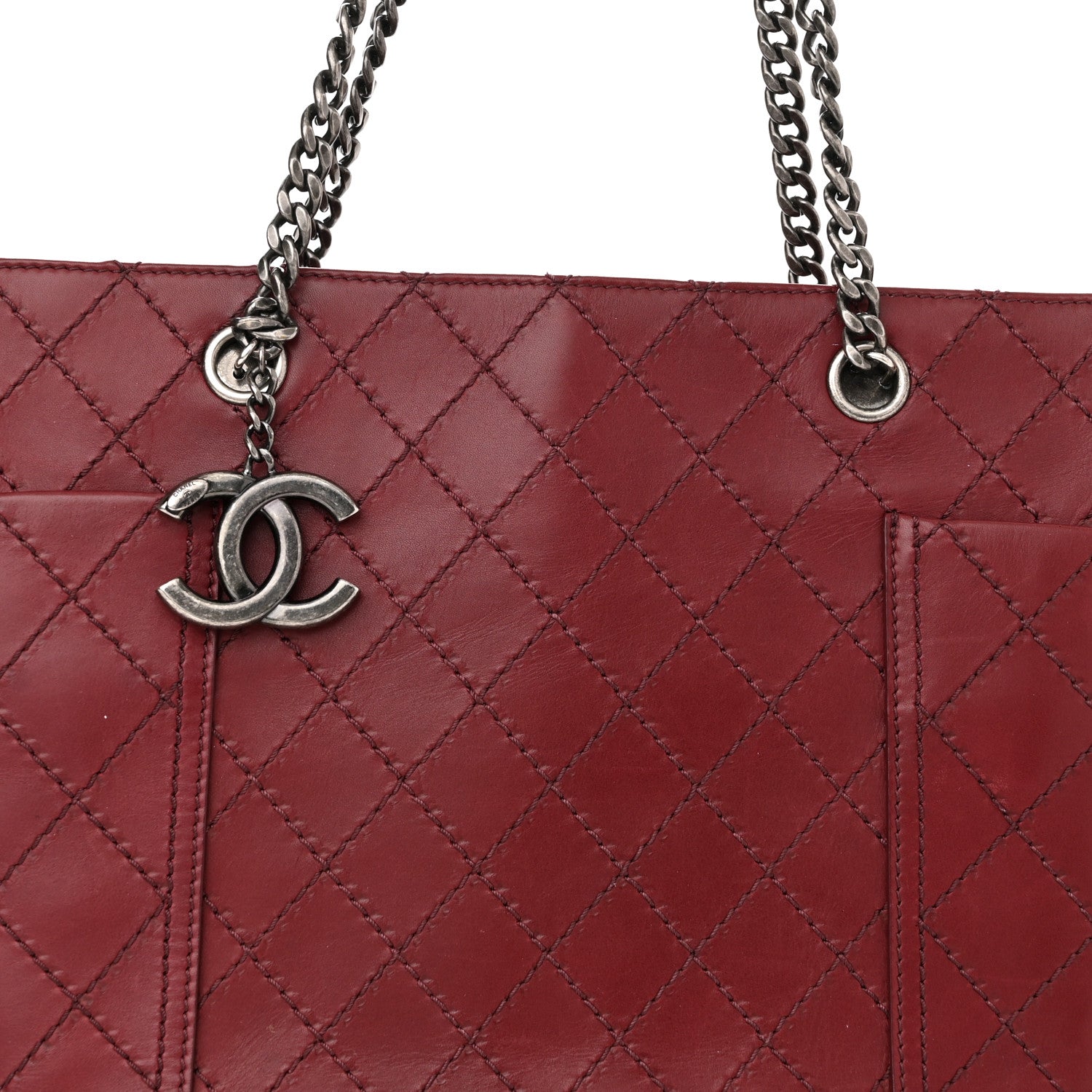 Chanel Calfskin Stitched CC Pocket Shopping Tote Dark Red 8 of 11