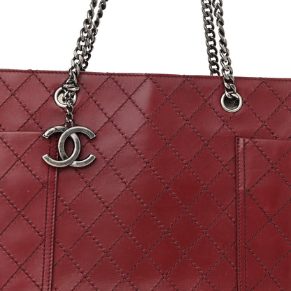 Chanel Calfskin Stitched CC Pocket Shopping Tote Dark Red 8 of 11